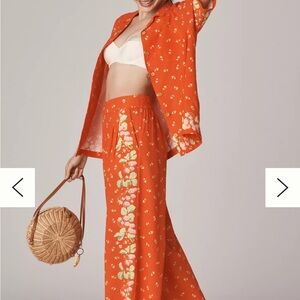 Rachel Antonoff Anthropologie orange Wide-Leg Floral-Trim Pants resortwear boho